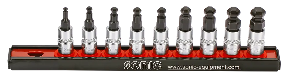 Bit socket set 1/4" hex with ball end on rail 9-pcs.