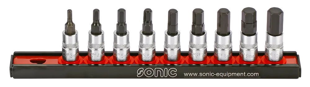 Bit socket set 1/4" hex on rail 9-pcs.