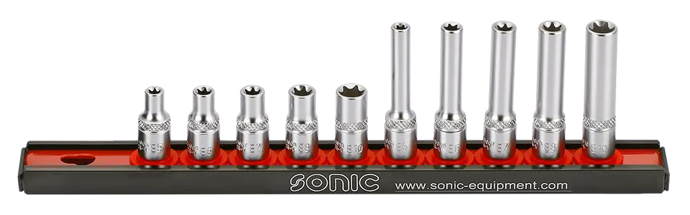 Flank socket set 1/4" TX-E on rail 10-pcs.
