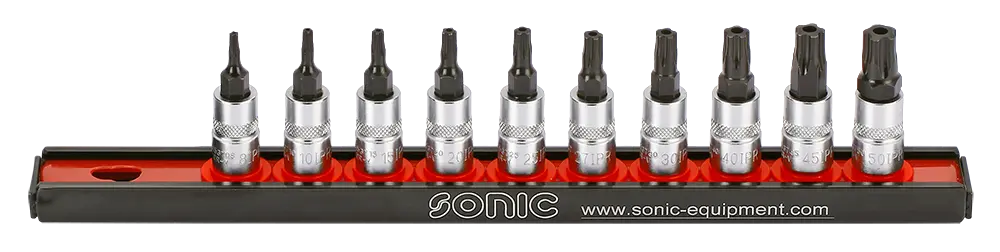Bit socket set 1/4" TX tamperproof on rail 10-pcs.