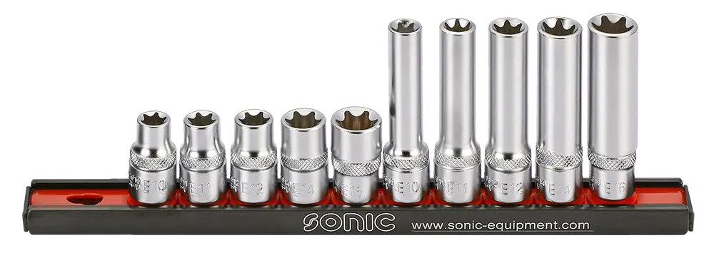 Socket set 3/8" TX-E on rail 10-pcs.