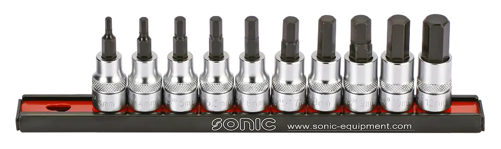 Bit socket set 3/8" hex on rail 10-pcs.