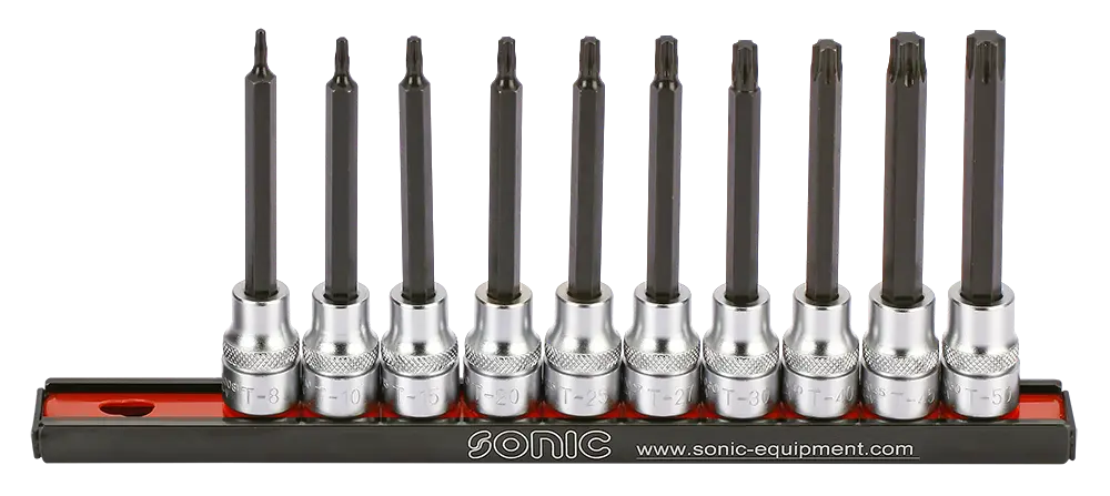 Bit socket set 3/8" TX long on rail 10-pcs.