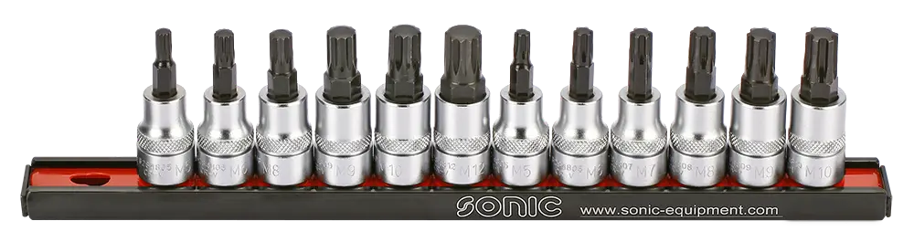 Bit socket set ribe and triple square 3/8" on rail 12-pcs.