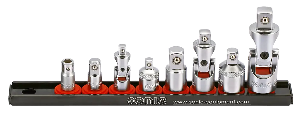 Adaptor and universal joint set on rail 8-pcs.