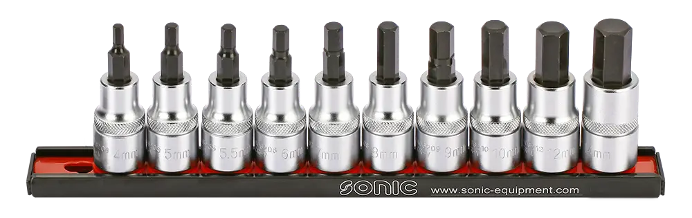 Bit socket set 1/2" hex on rail 10-pcs.