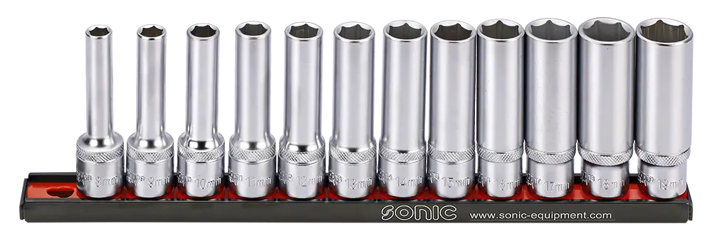 Flank socket set 1/2" deep on rail 12-pcs.