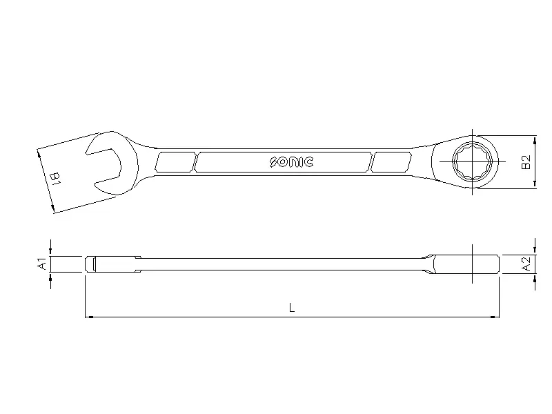 Flat ratcheting wrench 12-point 19mm
