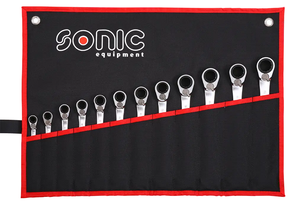 Reversible ratcheting wrench set 12-point in pouch 12-pcs.