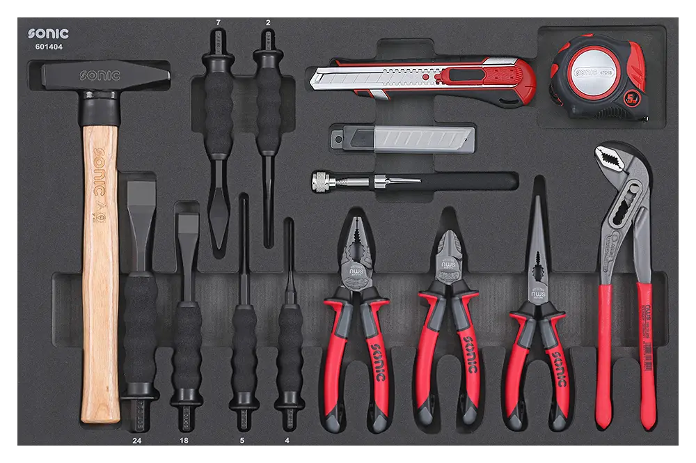 Pliers, chisel and hammer set SFS-M 14-pcs.