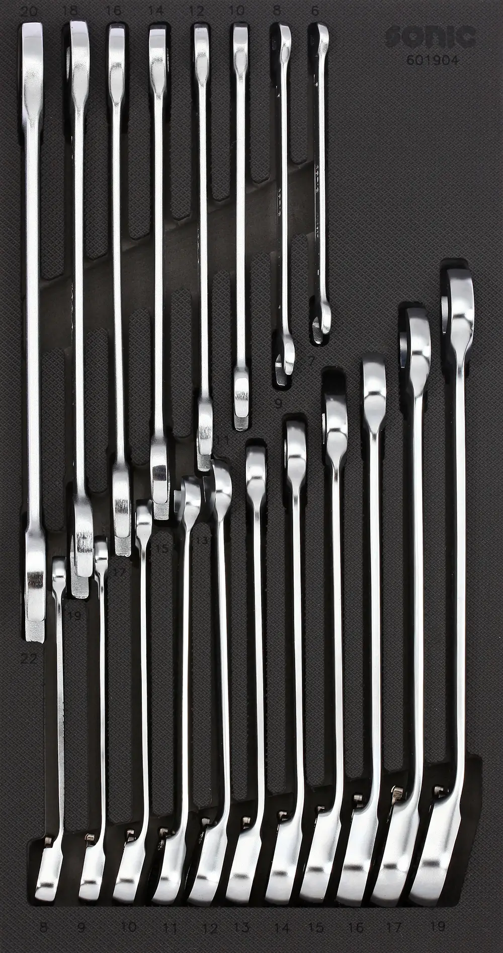 Reversible ratcheting and open wrench set SFS-S 19-pcs.